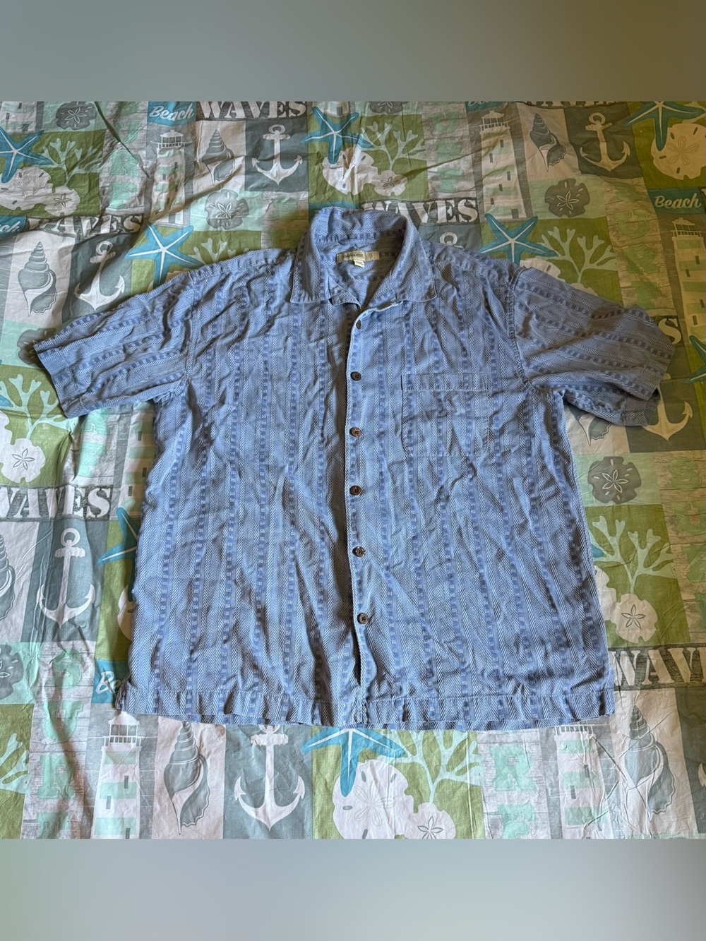 Joseph Feiss Mens 100% Silk Classic Fit Casual Shirt Size Large Hawaiian Blue